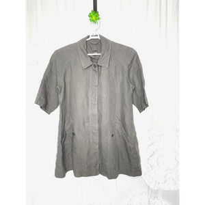 Eileen Fisher Gray Linen Swing Coat Jacket Button Front Raglan Sleeve Size Large